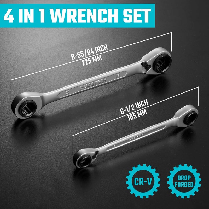 DURATECH 4-in-1 Reversible Ratcheting Box Wrench Set, Double Box End, Metric, 2-Piece, 8, 10, 12, 13 & 14, 15, 17, 19 mm, CR-V Steel, Matte Chrome Plated, with Rolling Pouch - Image 5